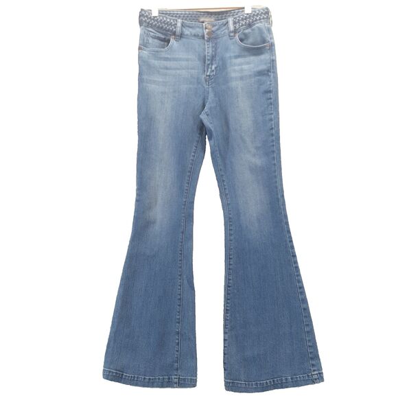 Kendall & Kyle High Rise Flare Jeans Size 11 Braided Waist Stretch Boho Hippie - Picture 1 of 12